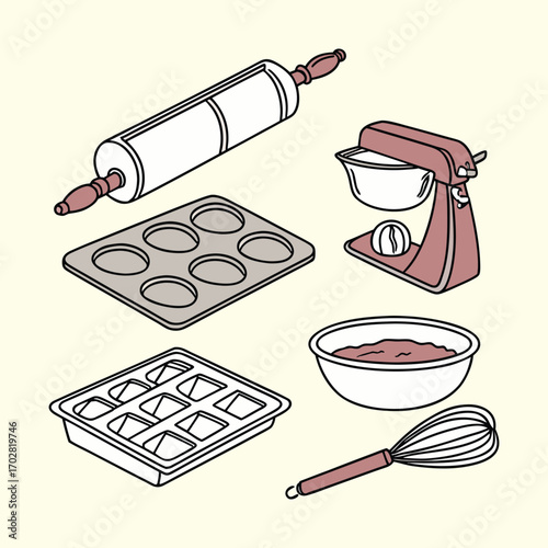 Collection of baking tools and utensils for homemade cooking
