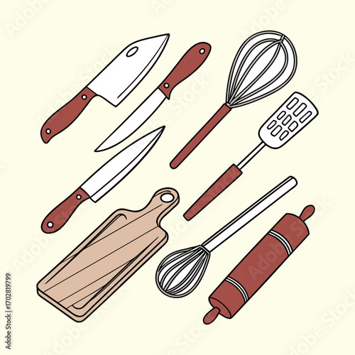 Collection of Hand Drawn Kitchen Utensils and Cooking Tools – Vintage Culinary Illustration Set