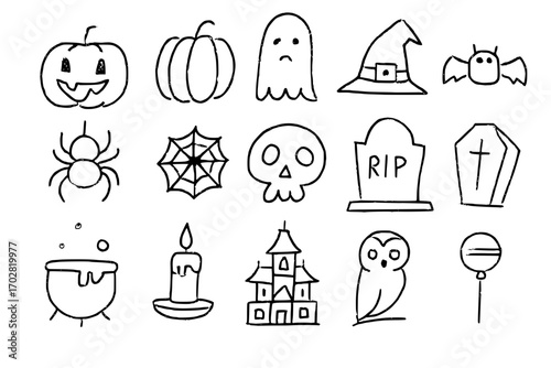 Spooky Halloween icons for festive holiday designs