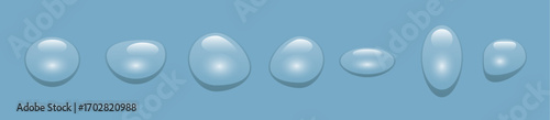 Vector illustration of realistic water drops with transparency and reflections. Ideal as a graphic resource for icons, web design, packaging, or ecology and nature projects.