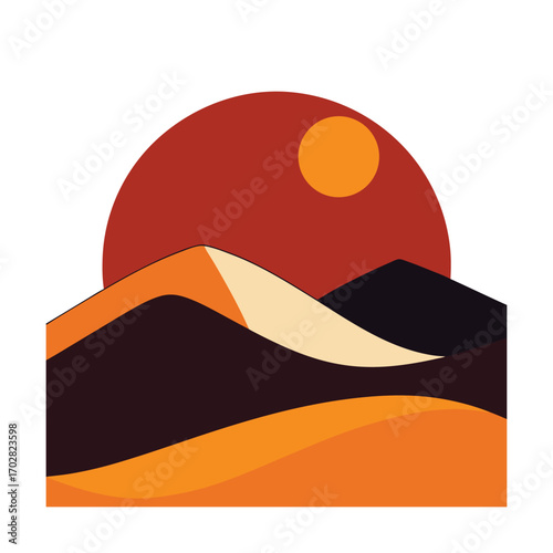 Desert Landscape with Sunset Glow and Deepening Darkness