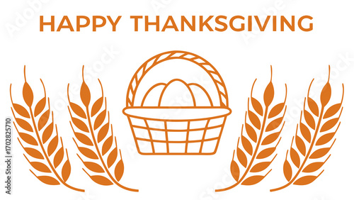 Orange Thanksgiving banner with harvest basket wheat stalks vector