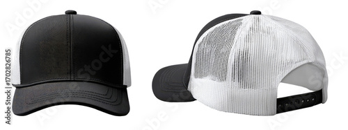 Two-toned adjustable trucker hats, black and white