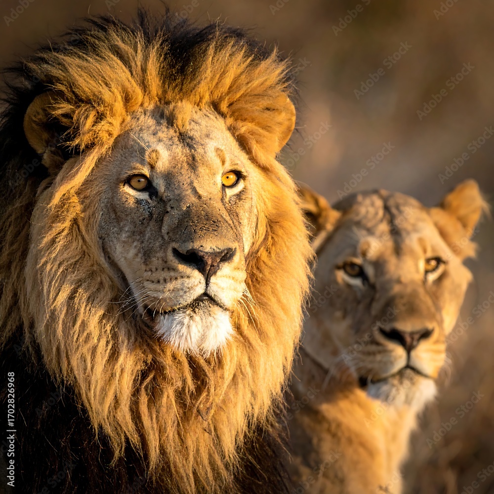 Obraz premium Majestic lion couple