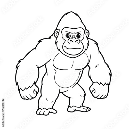 Illustration of a strong and muscular gorilla standing upright with clenched fists and a determined expression