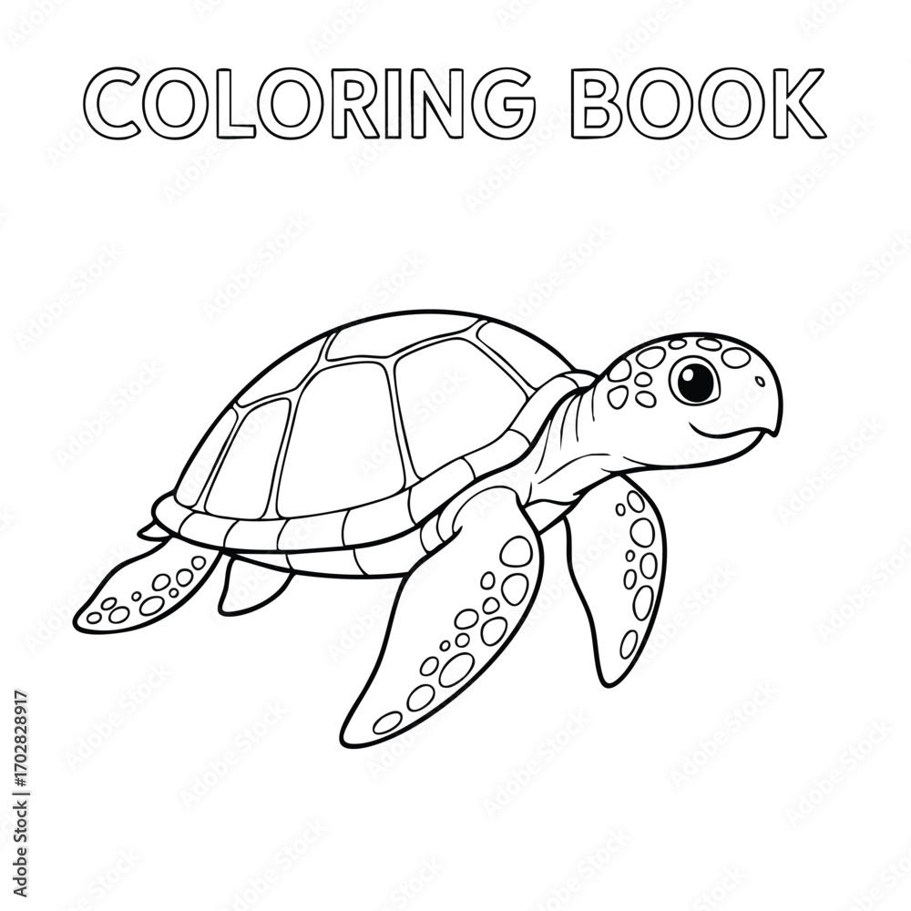 Fototapeta premium Cute sea turtle illustration in a coloring book style designed for children to color and enjoy creative activities