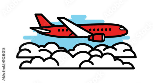 Vibrant Airplane Icon Flying Above Clouds, Ideal for Travel Blogs, Airline Marketing Material, and Transportation Service Websites, Promoting Air Travel