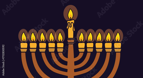 Festive Hanukkah Menorah Illustration with Glowing Candles, Ideal for Holiday Greetings, Invitations, and Social Media Posts Celebrating Jewish Traditions