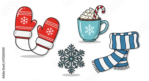 Winter Holiday Icons Illustration, Perfect for Seasonal Greeting Cards, Website Banners, and Social Media Posts to Promote Festive Cheer