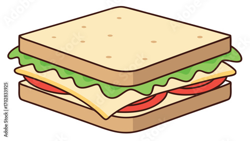 Isometric flat design sandwich with lettuce cheese tomato food graphic