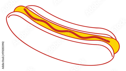 Minimalist hot dog with wavy yellow mustard topping hotdog sausage