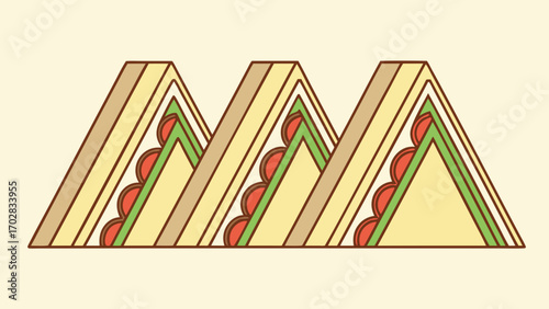 Triangular club sandwiches with tomato lettuce layers food