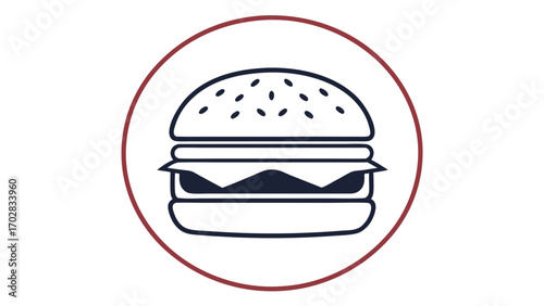 Simple outline hamburger icon with dark blue patty cheese food fast