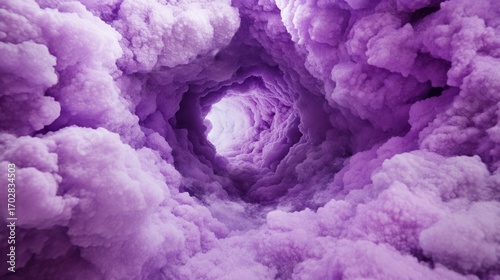 Fototapeta Naklejka Na Ścianę i Meble -  Ethereal Lavender Cloud Tunnel: Abstract Dreamscape with Bright Center
