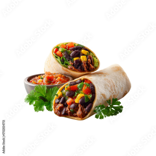 Delicious Burritos with Salsa and Cilantro