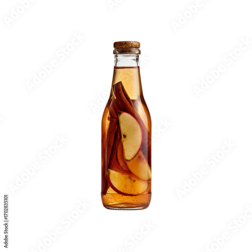Apple Cider Vinegar with Cinnamon and Apple Slices in Glass Bottle