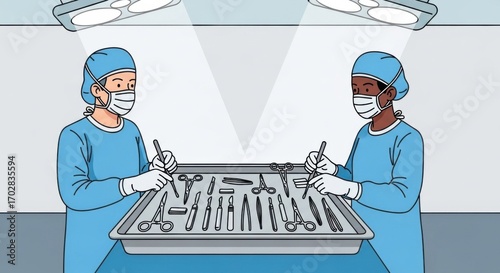 Two Surgeons Preparing Surgical Instruments for Operation.
