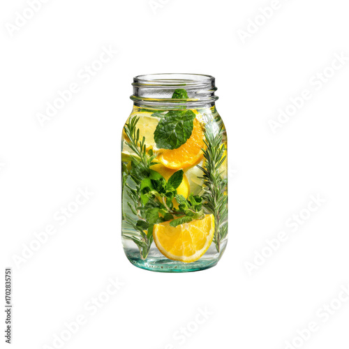 Refreshing Citrus and Herb Infused Water in Mason Jar