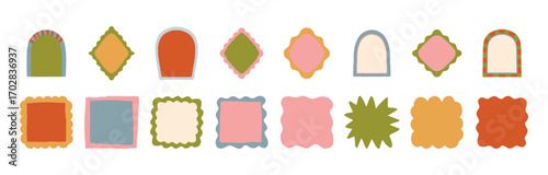 Vector set of hand drawn cut out style frames and borders - abstract design elements for wedding, birthday party invitations, greeting cards, prints, in marine coastal style with copy space for text