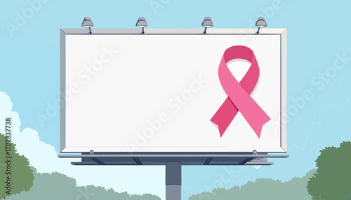 Blank Billboard Displaying Pink Ribbon Symbol