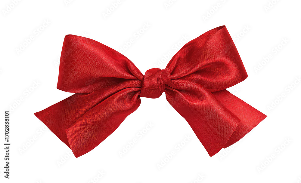 Fototapeta premium Red satin ribbon bow, smooth, glossy, isolated on black
