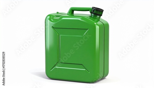 3D Product Asset Render of a Green Plastic Gasoline Can with Spout Closed Isolated on White Background
