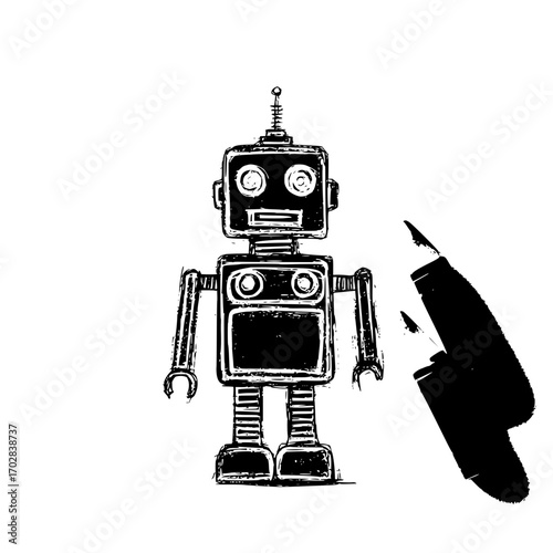 Retro robot illustration vintage toy robot drawing black and white robot art antique robot design vector image