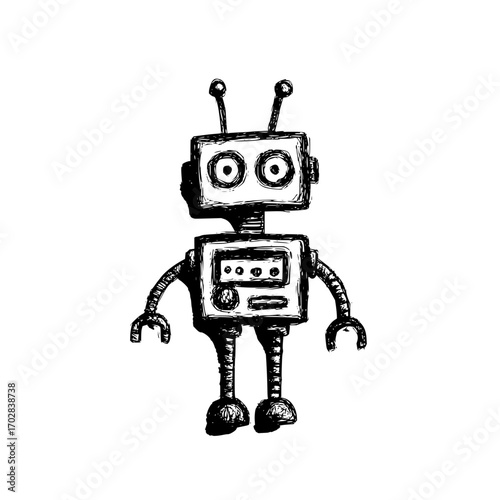 Cartoon vintage robot drawing vector illustration ai generated retro toy character design for kids and adults