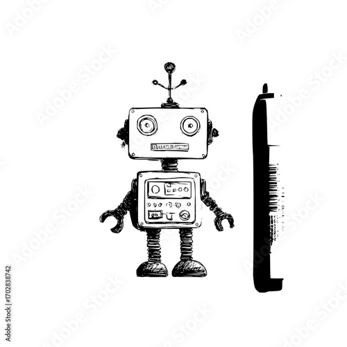 Sketch style robot drawing vector illustration for ai technology and robotics concept design element asset