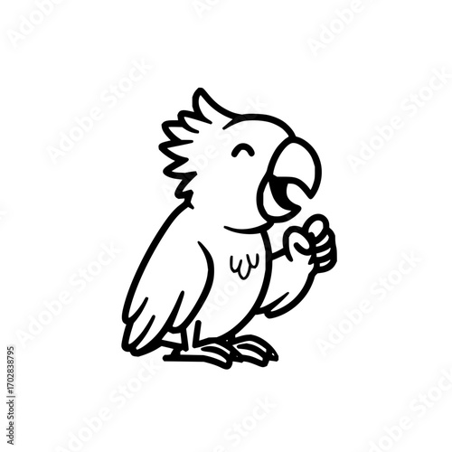 Cute cartoon cockatoo vector illustration drawing for kids coloring book page and graphic design projects