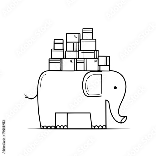 Elephant moving company boxes delivery service transport logistics animal cartoon illustration vector art
