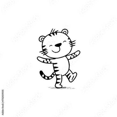 Cute cartoon tiger illustration for kids coloring page animal drawing happy tiger cub vector artwork design
