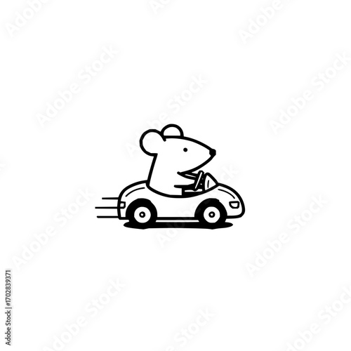 Mouse driving car illustration cute cartoon animal vehicle transport speed rodent driver auto drawing vector