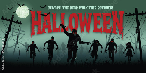 Spooky Halloween Banner with Zombies