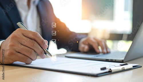 Businessman signing document
