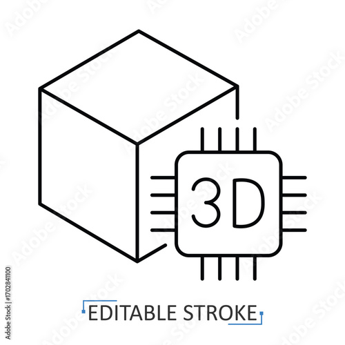A 3D technologies icon in minimalist style with editable stroke. Digital cube symbol, innovation element, virtual object, modern design, computing pictogram, future concept