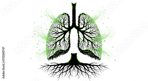 Abstract illustration of lungs represented as a tree emphasizing respiratory health and connection