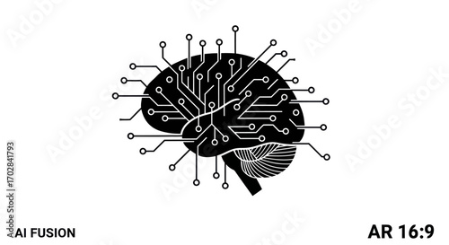 AI integration and human mind visualization through a modern digital brain design
