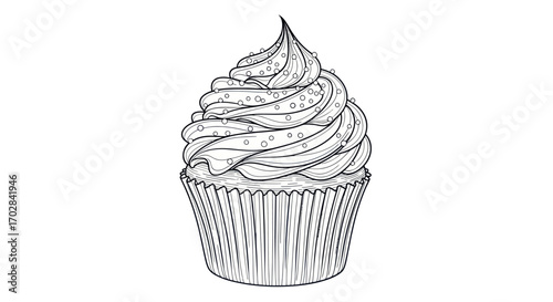 Delicate cupcake outline showcasing intricate frosting swirls and miniature sprinkles detail