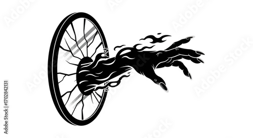 Eerie portal emergence: A shadowy hand reaches out from a mysterious circular gateway