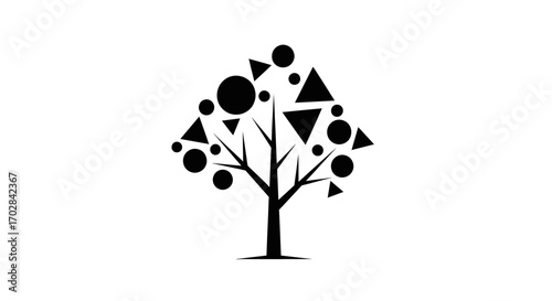 Geometric abstraction of tree, blending organic form and precise shapes in monochrome rendering