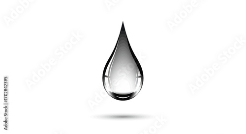 Glistening water drop with intricate metallic reflections on a pristine white backdrop