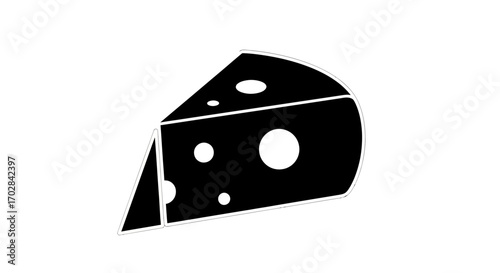 Graphic black and white illustration of swiss cheese on a plain background