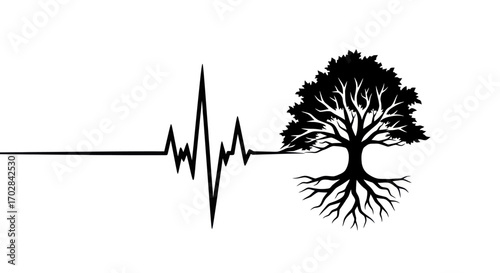 Life's pulse a thriving tree representing the interconnectedness between health and nature's vital