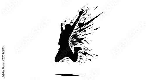 Silhouette of person exploding with energy, freedom and explosive emotions creating powerful visuals