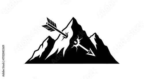 Symbolic illustration of arrow piercing a mountain peak conveying power and achievement