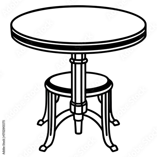 Elegant round bistro table with decorative base silhouette isolated on white background