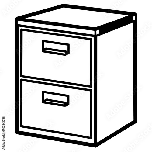 Simple two drawer filing cabinet silhouette isolated on white background