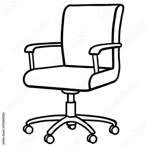 Simple black outline drawing of an office chair with wheels isolated on white background silhouette