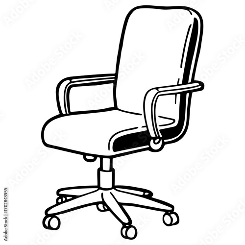 Simple black and white silhouette of an office chair with wheels isolated on white background
